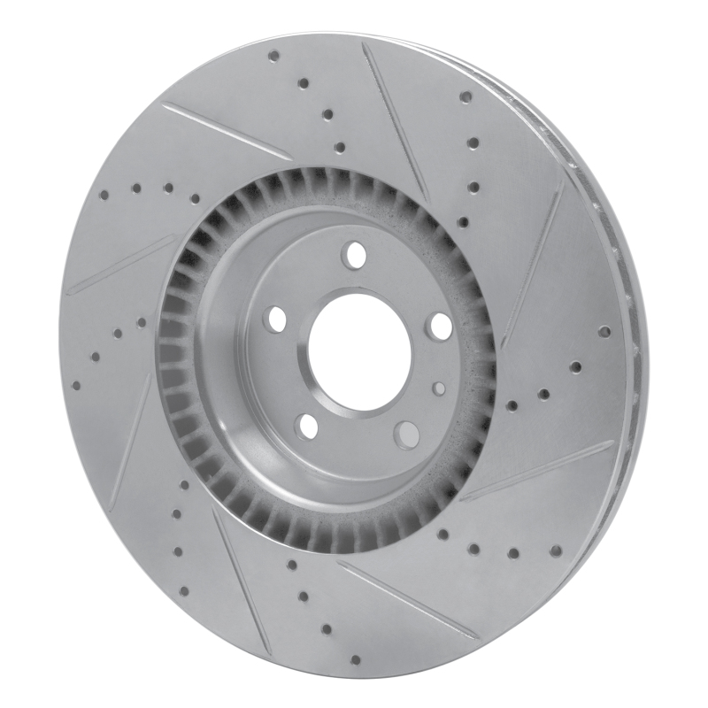 Audi A6 Quattro Brake Rotor (1) - Front Left - R1 Concepts - Drilled & Slotted - Silver - `12-`18